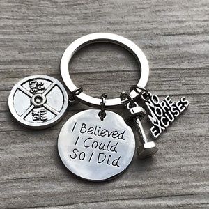 No Excuse Exercise Keychain, Weighted Barbell Dumb